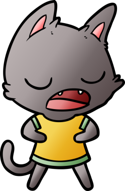 Bir insan tarafından çizilmiş konuşan kedi çizgi filmi.