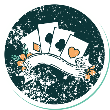 Bir insan tarafından çizilmiş kartların ve pankartın sembolik dövmeli resmi