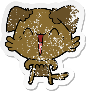 Bir insan tarafından çizilmiş mutlu küçük bir köpek çizgi filminin sıkıntılı çıkartması.