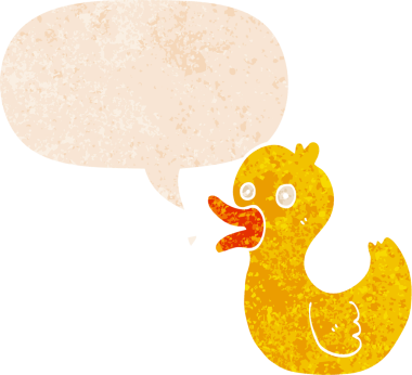 Bir insan tarafından çizilmiş, dertli, grunge içinde konuşma balonuyla ördek vaklayan çizgi film.