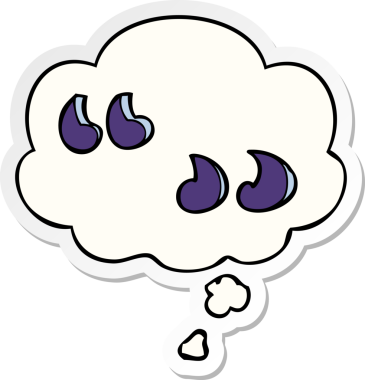 insan tarafından çizilmiş bir çıkartma olarak düşünce baloncuğu ile karikatür tırnak işaretleri