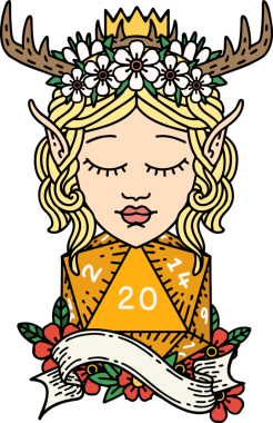 Retro Dövme Tarzı Elf Karakteri Bir insan tarafından çizilmiş doğal yirmi zar ile