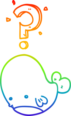 Bir insan tarafından çizilmiş kafası karışmış bir balinanın çizgi çizimi.