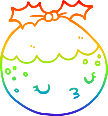 Gökkuşağı gradyan çizgisi bir insan tarafından çizilmiş şirin bir noel pudinginin çizimi