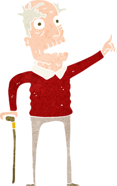 Bir insan tarafından çizilmiş bastonlu yaşlı bir adam.