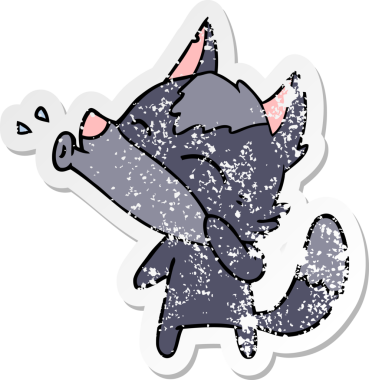 Bir insan tarafından çizilmiş uluyan kurt çizgi filminin sıkıntılı çıkartması.