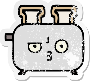 Bir insan tarafından çizilmiş bir ekmek kızartma makinesinin hüzünlü çıkartması.