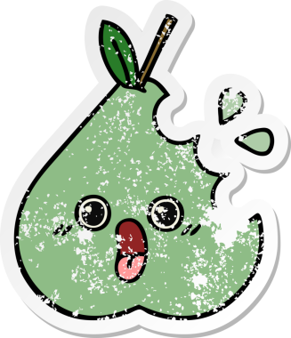 Bir insan tarafından çizilmiş yeşil armut karikatürünün sıkıntılı çıkartması.