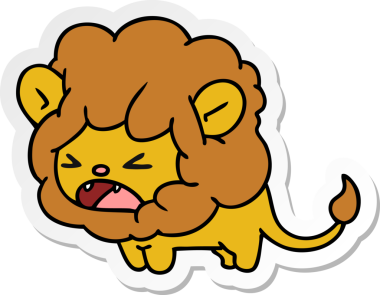 Bir insan tarafından çizilmiş kawaii kükreyen aslanının serbest sticker karikatürü.