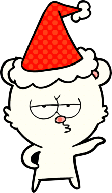 Sıkıcı kutup ayısı eli bir insan tarafından çizilmiş Noel Baba şapkasının çizgi roman çizimi