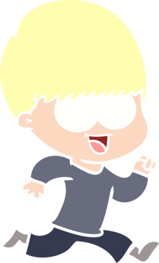 Bir insan tarafından çizilmiş mutlu düz renkli çizgi film çocuğu.