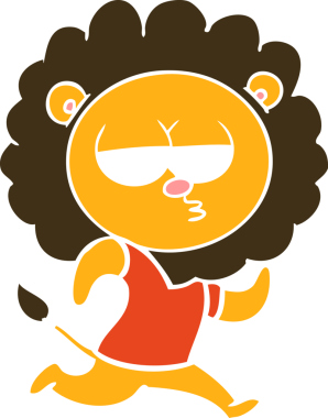 Bir insan tarafından çizilmiş düz renkli çizgi film koşu aslanı