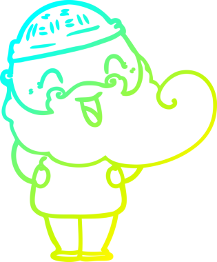 Bir insan tarafından çizilmiş mutlu sakallı bir adamın soğuk hava çizgisi.