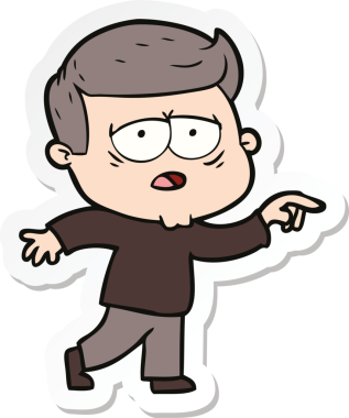 Bir insan tarafından çizilmiş yorgun bir çizgi film çıkartması.