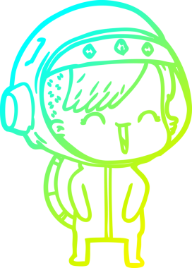 Bir insan tarafından çizilmiş mutlu bir uzay kızının soğuk çizgi çizimi.