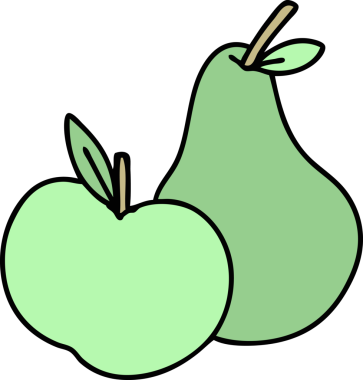 Bir insan tarafından çizilmiş elma ve armut karikatürü.