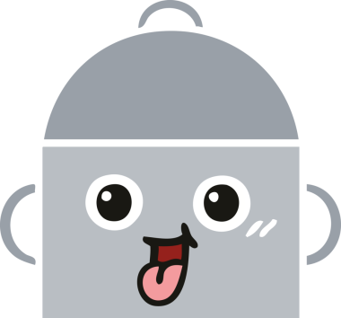 Bir insan tarafından çizilmiş yemek tenceresinin düz renkli retro karikatürü