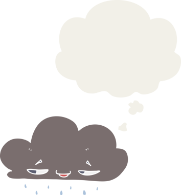 Düşünce baloncuğu olan karikatür yağmur bulutu insan tarafından çizilmiş.