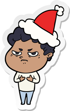 Bir insan tarafından çizilmiş Noel Baba şapkası giyen kızgın bir adamın el yazısı.