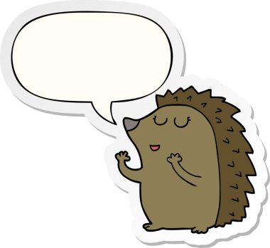 Bir insan tarafından çizilmiş konuşma balonu çıkartmalı kirpi çizgi filmi.