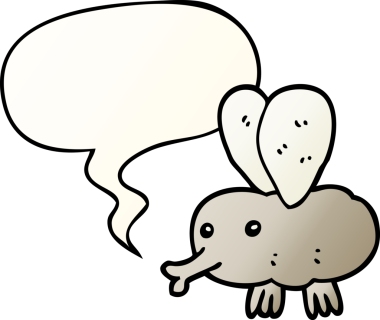 bir insan tarafından çizilmiş yumuşak eğimli konuşma baloncuğu ile çizgi film sineği