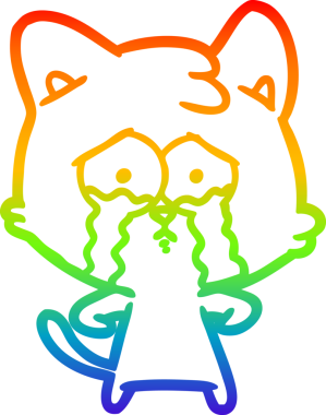 Gökkuşağı gradyan çizgi çizimi bir insan tarafından çizilmiş ağlayan bir kedi