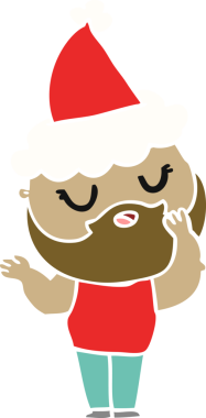 El çizimi düz renkli, sakallı, Noel Baba şapkası takan bir adamın resmi. Bir insan tarafından çizilmiş.