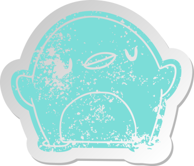 Bir insan tarafından çizilmiş sevimli bir penguenin eski bir karikatür yapıştırması.