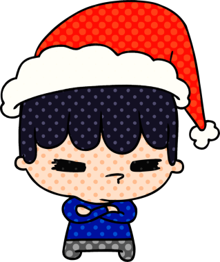 Bir insan tarafından çizilmiş Kawaii çocuğunun el çizimi Noel karikatürü.