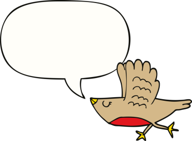 Bir insan tarafından çizilmiş konuşma balonlu çizgi film kuşu.