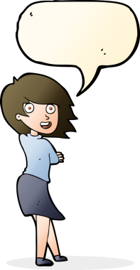 Bir insan tarafından çizilmiş konuşma balonlu mutlu kadın çizgi filmi.