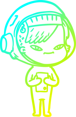 Bir insan tarafından çizilmiş soğuk gradyan çizgili astronot kadın çizimi.