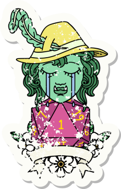 Retro Dövme Tarzı Ağlayan Ork Ozan Karakteri Bir insan tarafından çizilmiş doğal bir D20 rulo