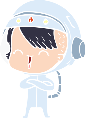 Bir insan tarafından çizilmiş mutlu düz renkli çizgi film kızı.