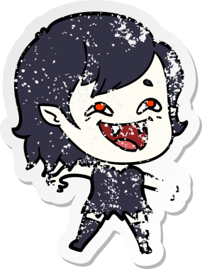 Bir insan tarafından çizilmiş gülen vampir kız çizgi filminin sıkıntılı çıkartması.