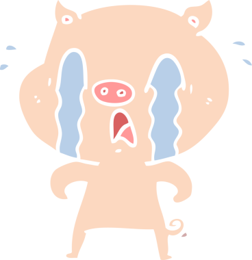 Ağlayan domuz düz renkli çizgi film bir insan tarafından çizildi.