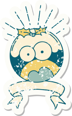 Dövme stili eski bir çıkartma bir insan tarafından çizilmiş yılbaşı pudingini şok etti.