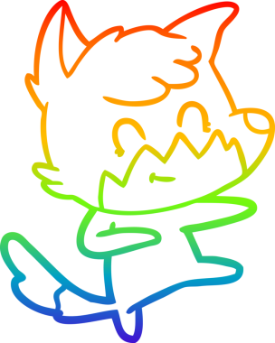 Gökkuşağı gradyan çizgi çizimi bir insan tarafından çizilmiş, dost bir tilki.