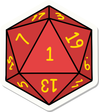 Bir insan tarafından çizilmiş doğal 1 D20 zar etiketi.