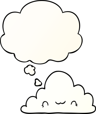 Düşünce baloncuğu olan sevimli çizgi film bulutu bir insan tarafından çizilmiş.