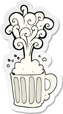 Bir insan tarafından çizilmiş, patlayan bira etiketi.