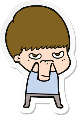 Bir insan tarafından çizilmiş kızgın bir çizgi film çocuğunun çıkartması.