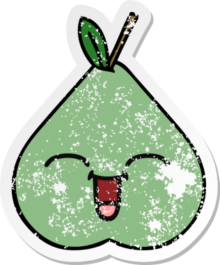 Bir insan tarafından çizilmiş yeşil armut karikatürünün sıkıntılı çıkartması.