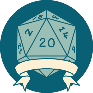 Retro Dövme Biçimi Doğal 20 kritik vuruş D20 zar bir insan tarafından çizildi