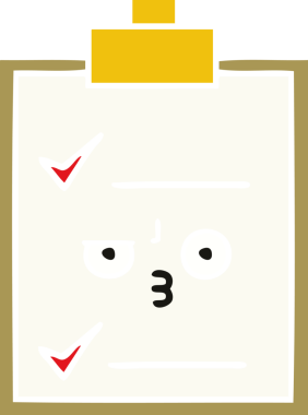 Bir insan tarafından çizilmiş bir kontrol listesinin düz renk retro karikatürü