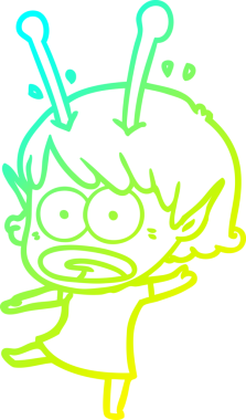 Bir çizgi film karakteri, bir insan tarafından çizilmiş soğuk gradyan çizimi.