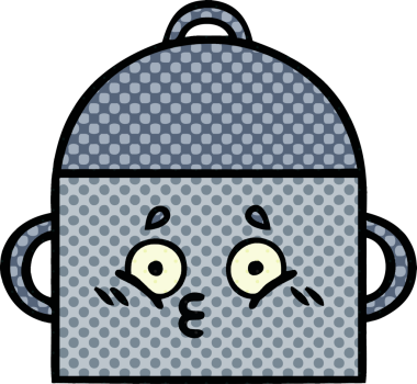 Bir insan tarafından çizilmiş yemek tenceresinin çizgi romanı.