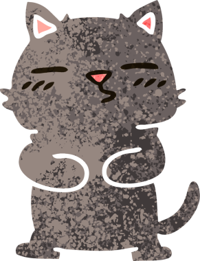 Bir insan tarafından çizilmiş eski çizim tarzı tuhaf çizgi film kedisi