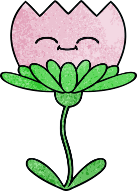 Bir insan tarafından çizilmiş bir çiçeğin retro grunge desen karikatürü