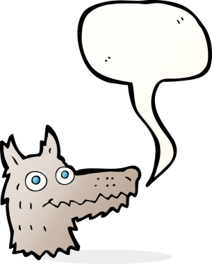 Bir insan tarafından çizilmiş konuşma balonlu bir kurt kafası.